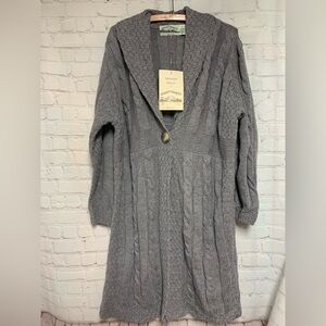 NEW Aran Crafts Merino Wool Gray Cable Knit Cardigan Coat Size XL